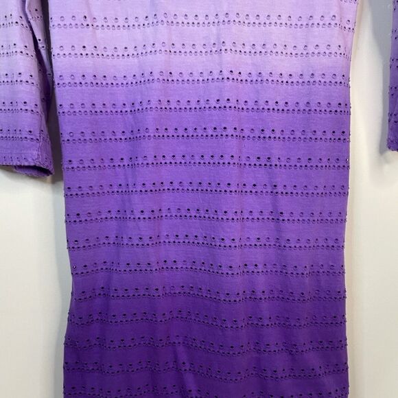 Monrow Purple Ombre Eyelet 3/4 Sleeve Knee Length Sheath Dress Size Small - Picture 2 of 7